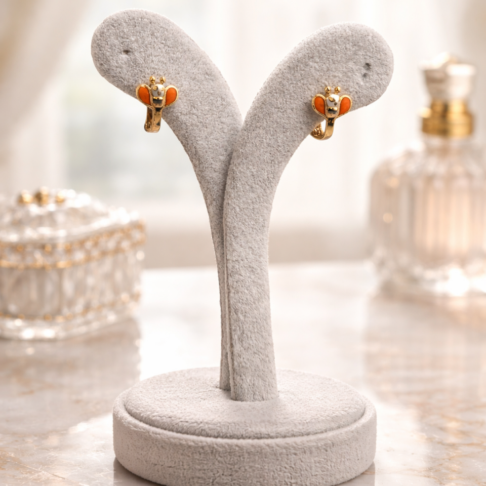 14 Ayar Arı Mineli Altın Küpe