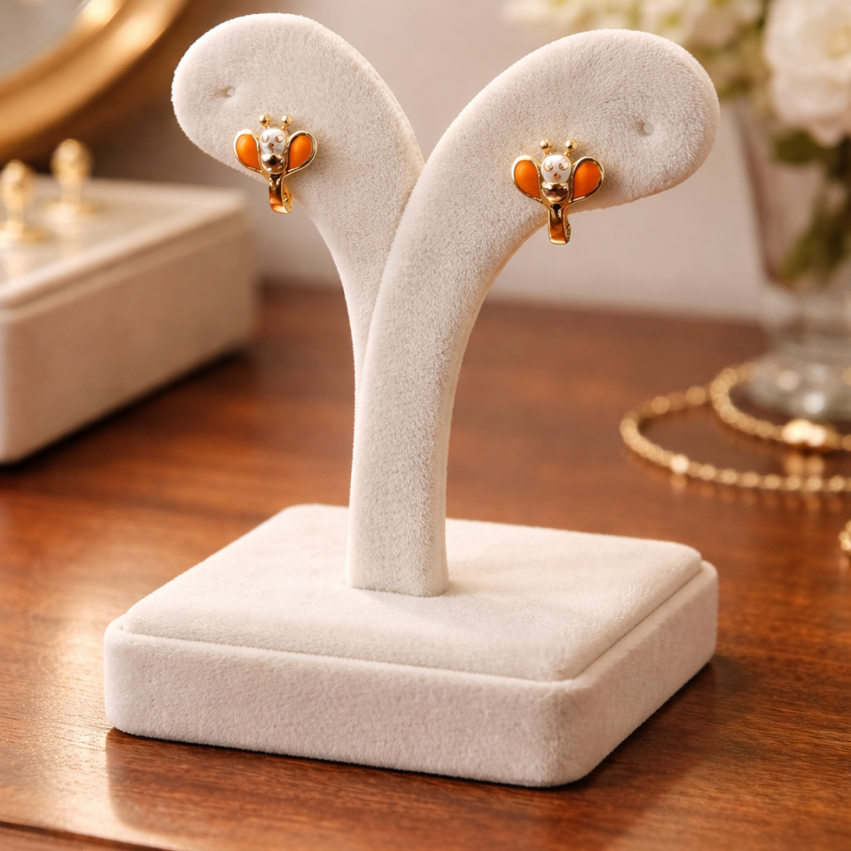 14 Ayar Arı Mineli Altın Küpe