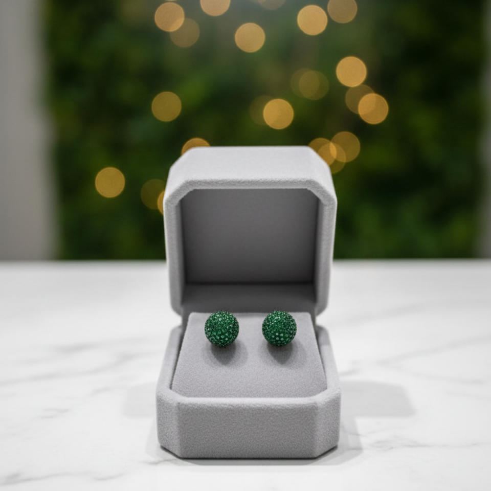 925 AYAR ROSE RENGİ YEŞİL TAŞLI TOP KÜPE