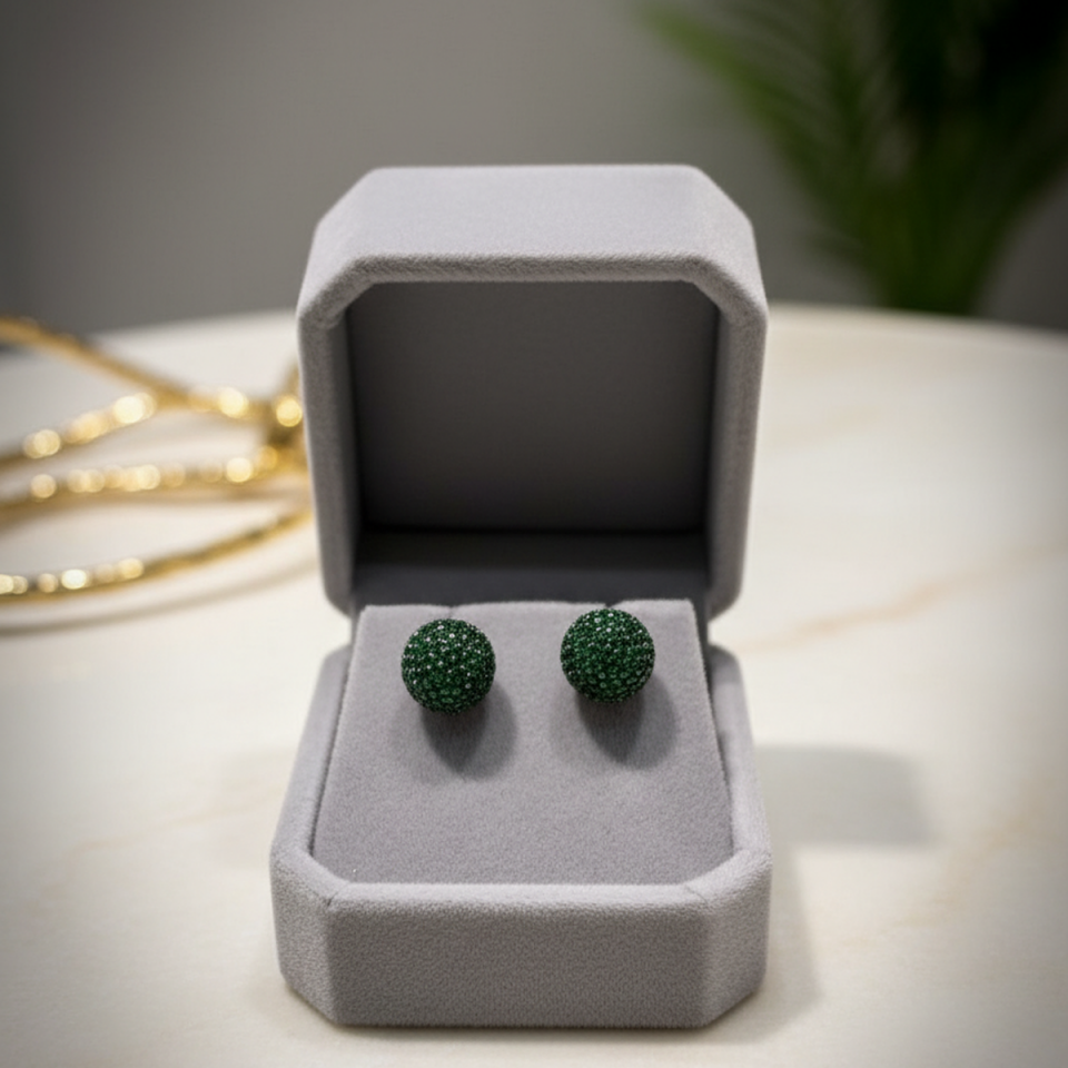 925 AYAR ROSE RENGİ YEŞİL TAŞLI TOP KÜPE