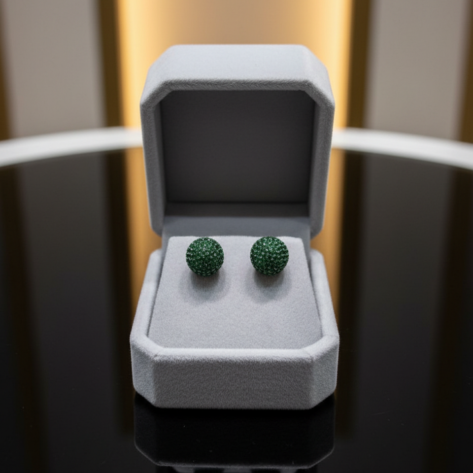 925 AYAR ROSE RENGİ YEŞİL TAŞLI TOP KÜPE