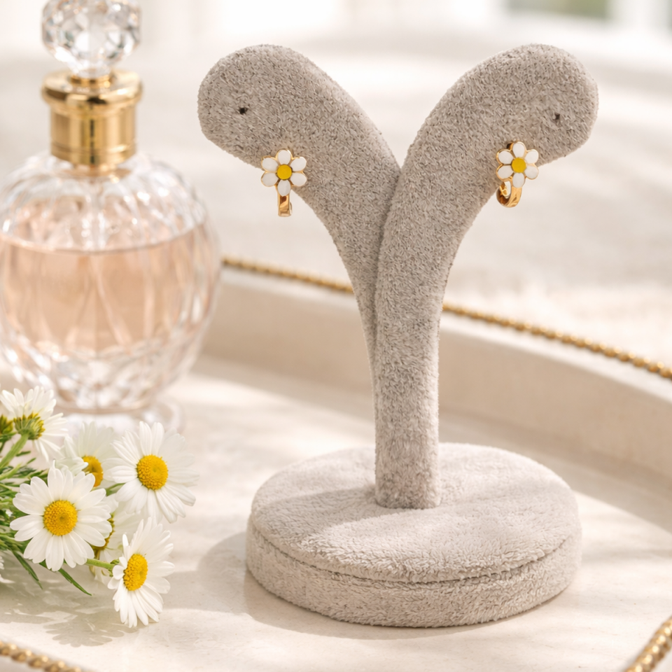 14 Ayar Papatya Mineli Kız Çocuk Altın Küpe