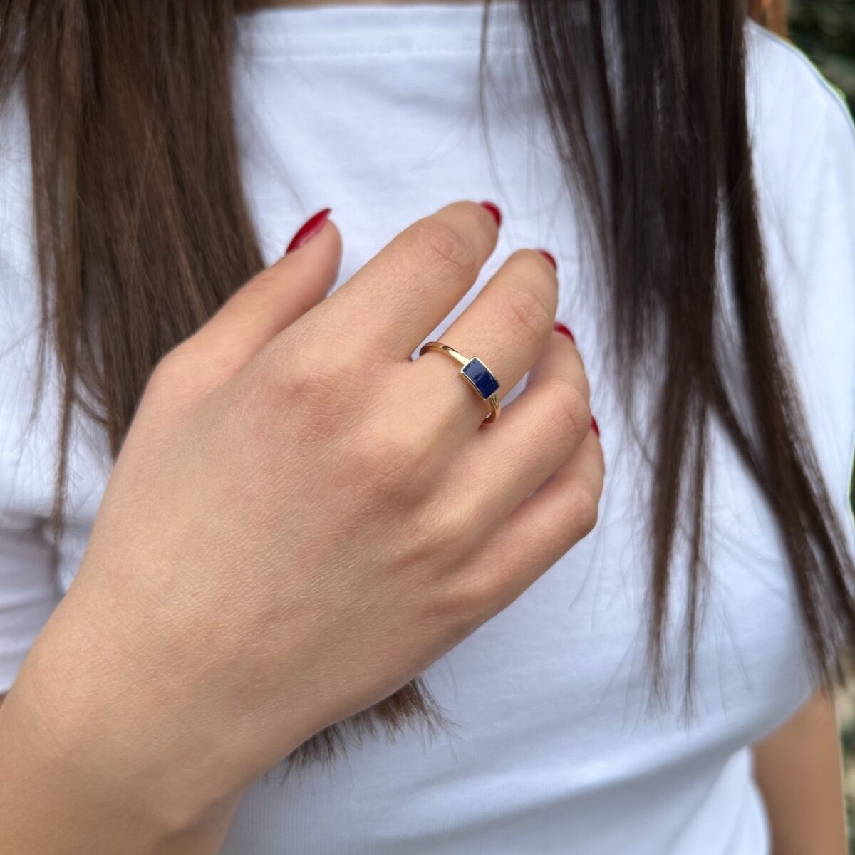 14 AYAR LACİVERT MİNELİ İTALYAN YÜZÜK