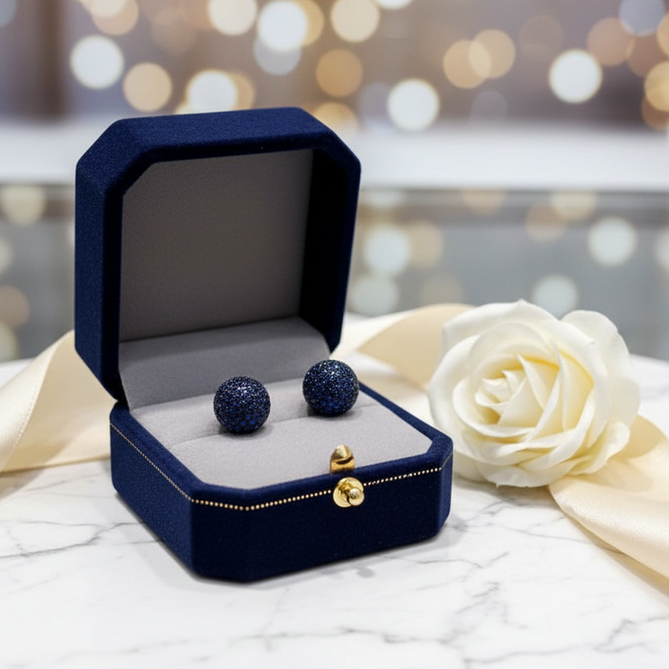 925 AYAR ROSE RENGİ LACİVERT TAŞLI TOP KÜPE