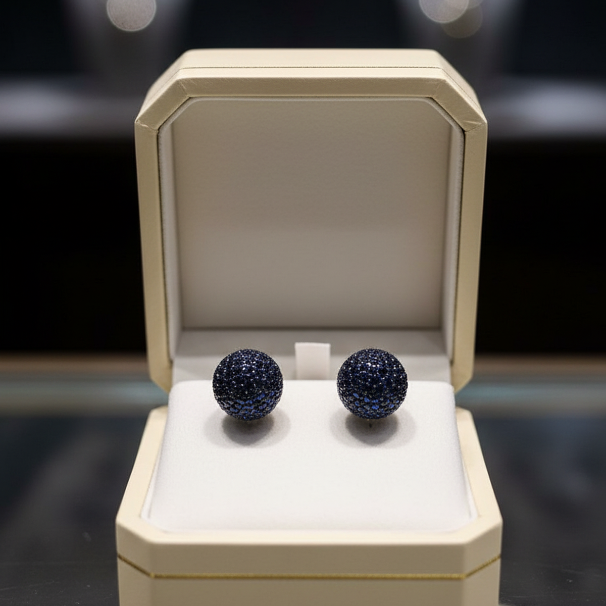 925 AYAR ROSE RENGİ LACİVERT TAŞLI TOP KÜPE