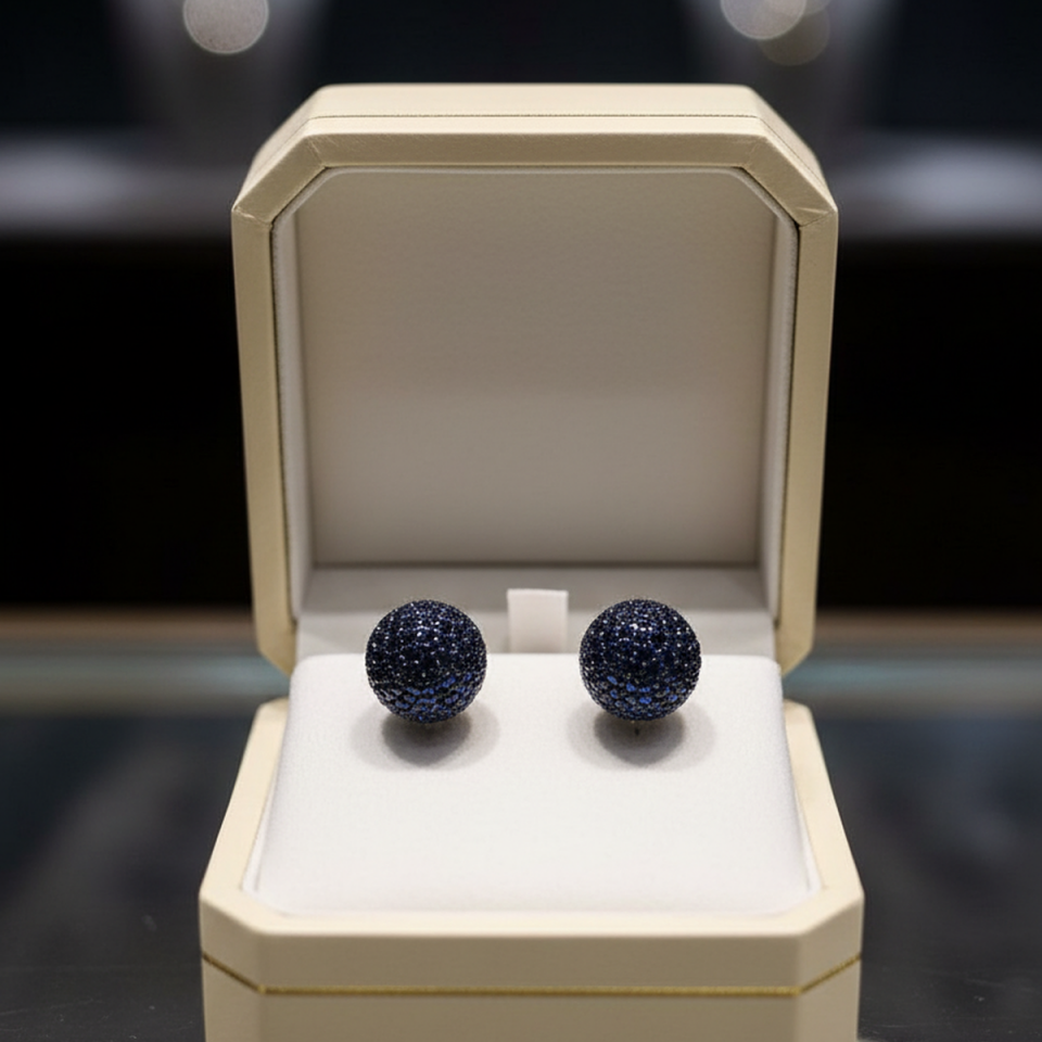 925 AYAR ROSE RENGİ LACİVERT TAŞLI TOP KÜPE