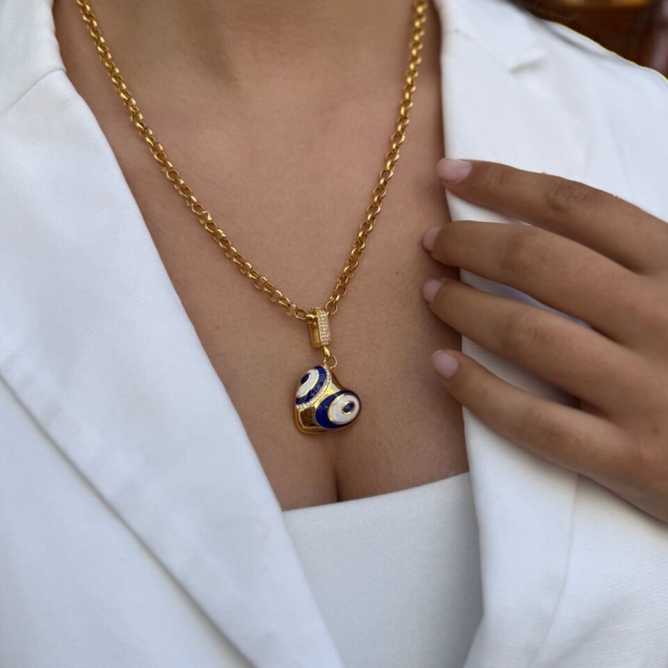 22 AYAR ÖZEL TASARIM KİLİTLİ BOMBE MİNELİ KALP ALTIN KOLYE