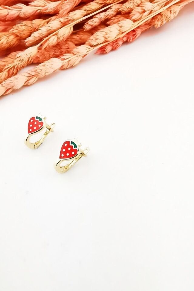 14 Ayar Çilek Çocuk Küpe