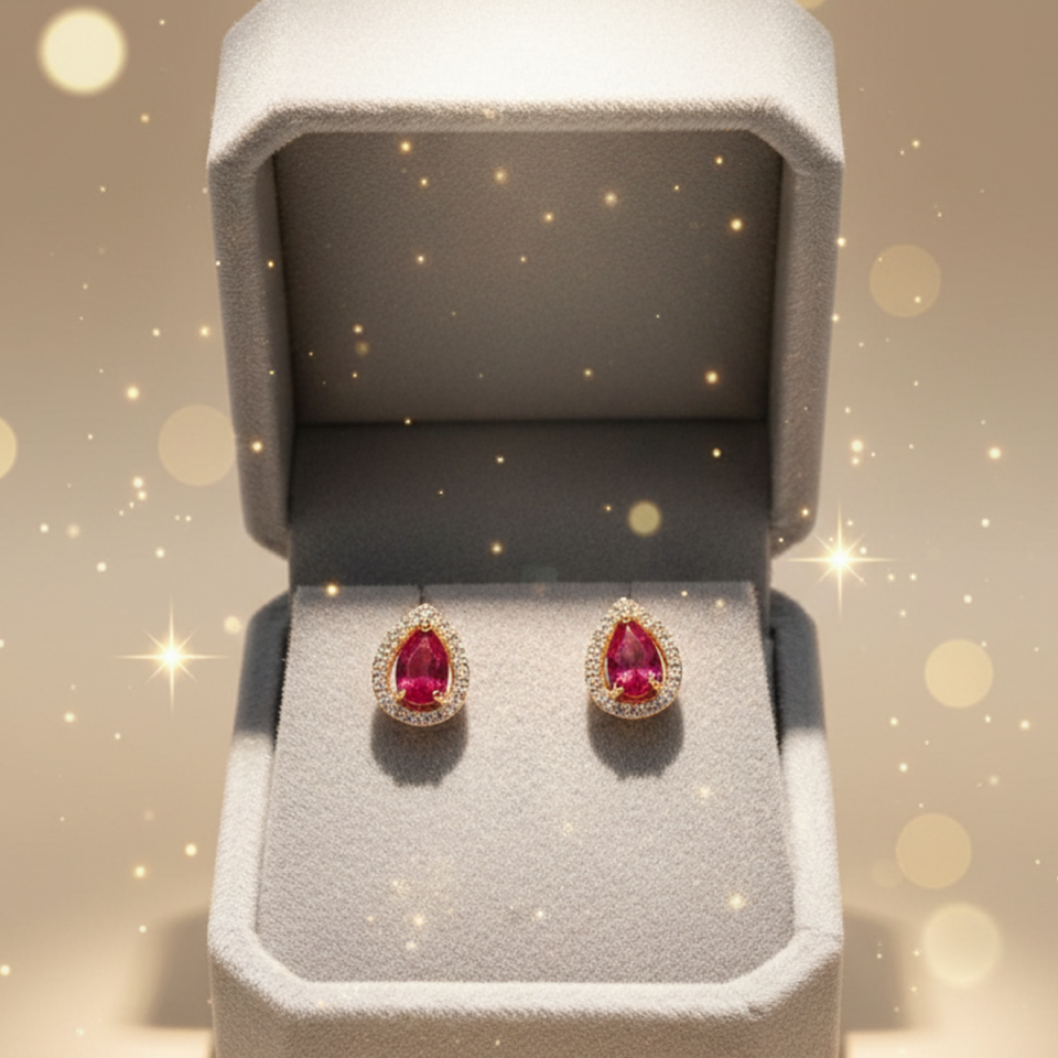 925 AYAR ROSE RENGİ BORDO DAMLA TAŞLI KÜPE