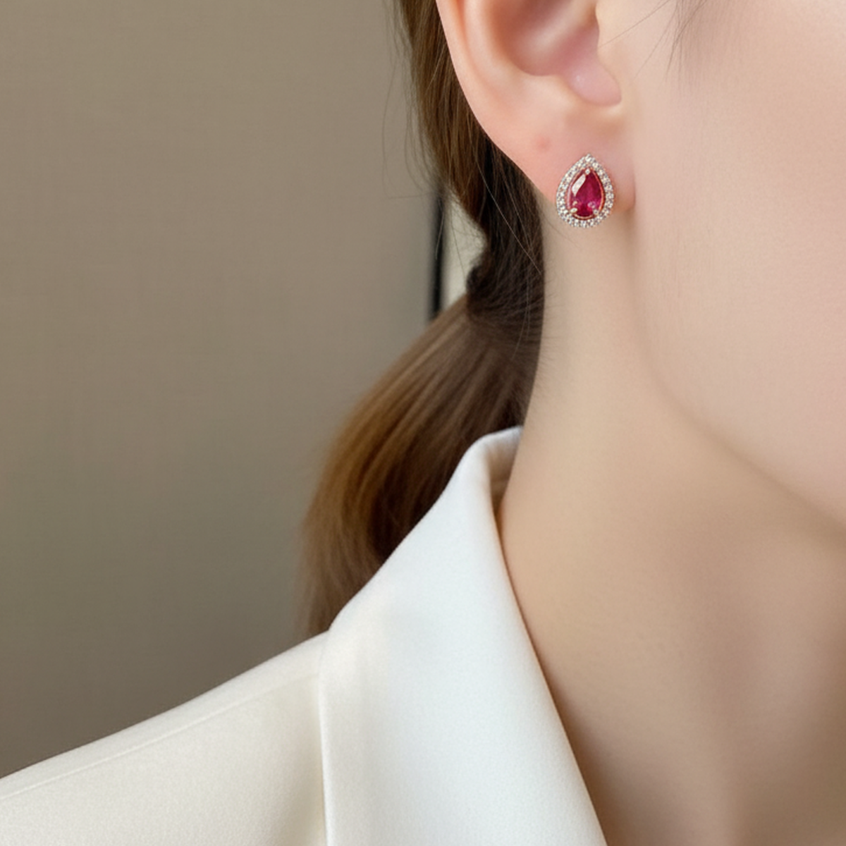 925 AYAR ROSE RENGİ BORDO DAMLA TAŞLI KÜPE