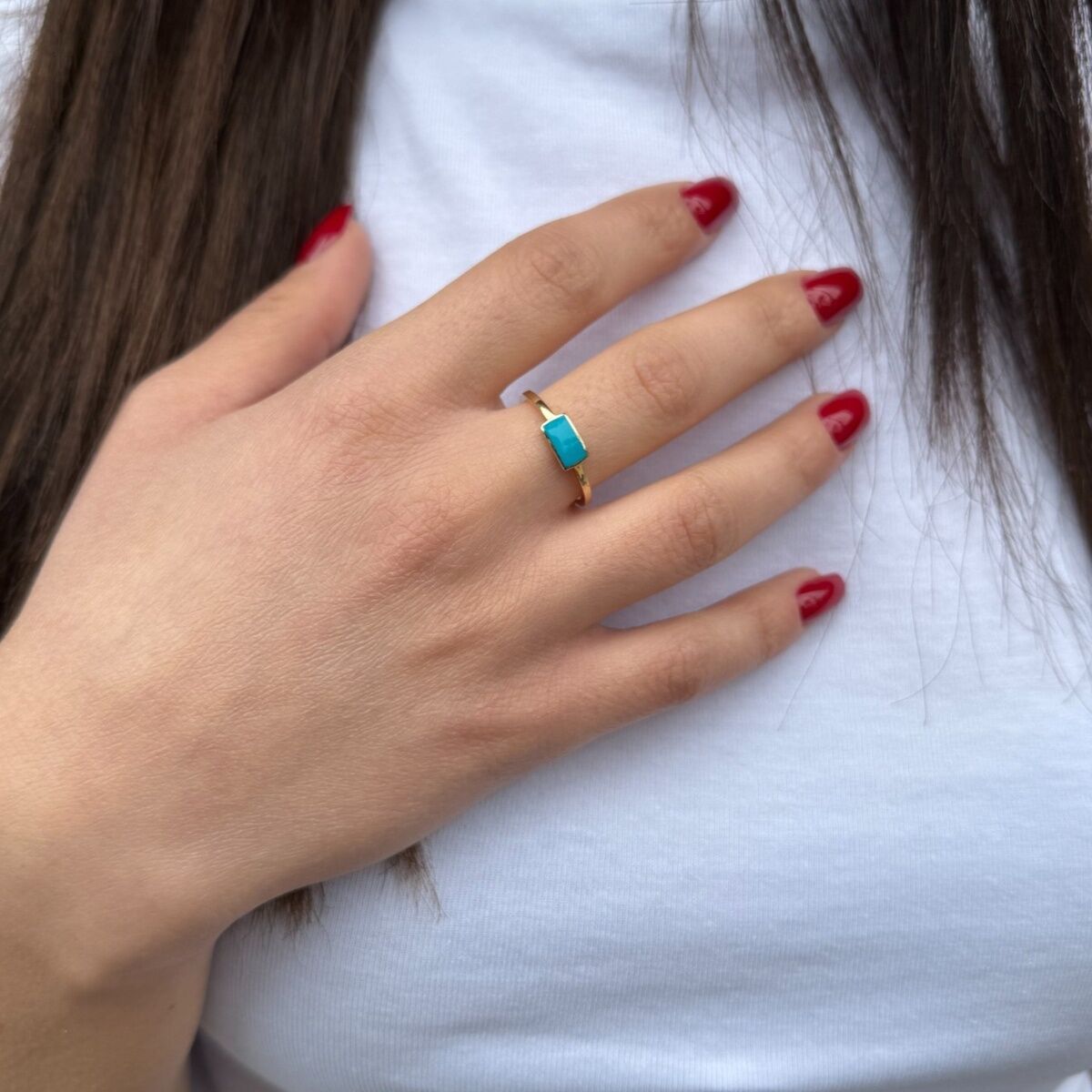 14 AYAR TURKUAZ MİNELİ İTALYAN YÜZÜK