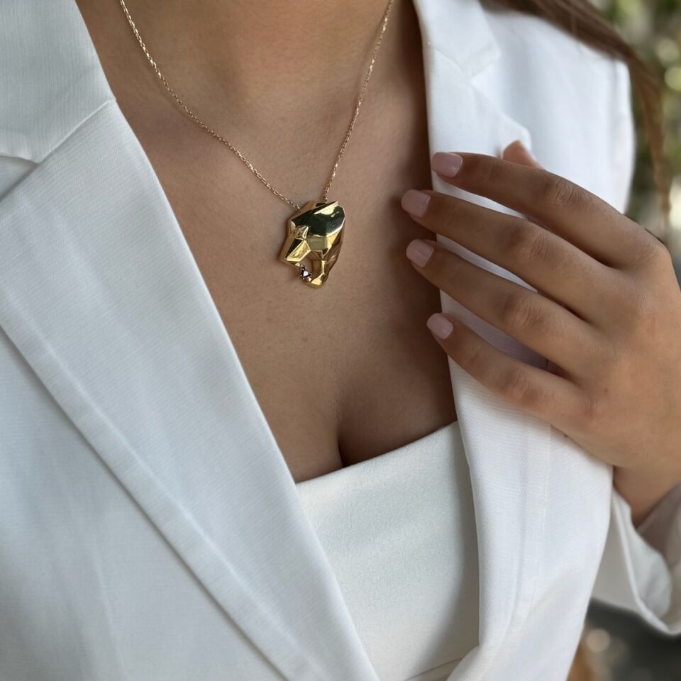 14 Ayar Pırlanta Taşlı İtalyan Panter Özel Tasarım Altın Kolye