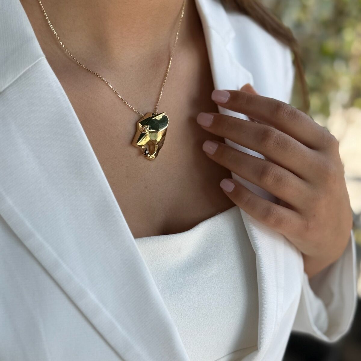 14 Ayar Pırlanta Taşlı İtalyan Panter Özel Tasarım Altın Kolye