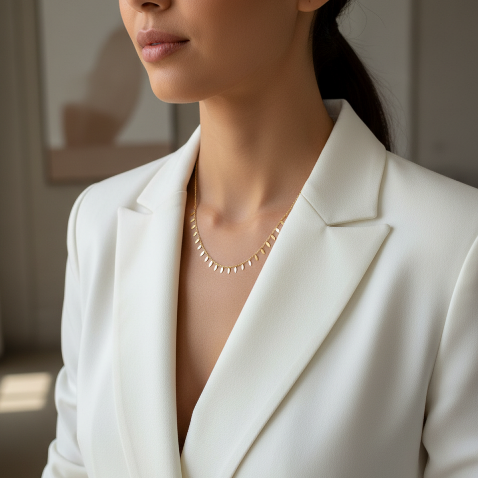 14 AYAR YAPRAK PULLU ZARİF ALTIN KOLYE