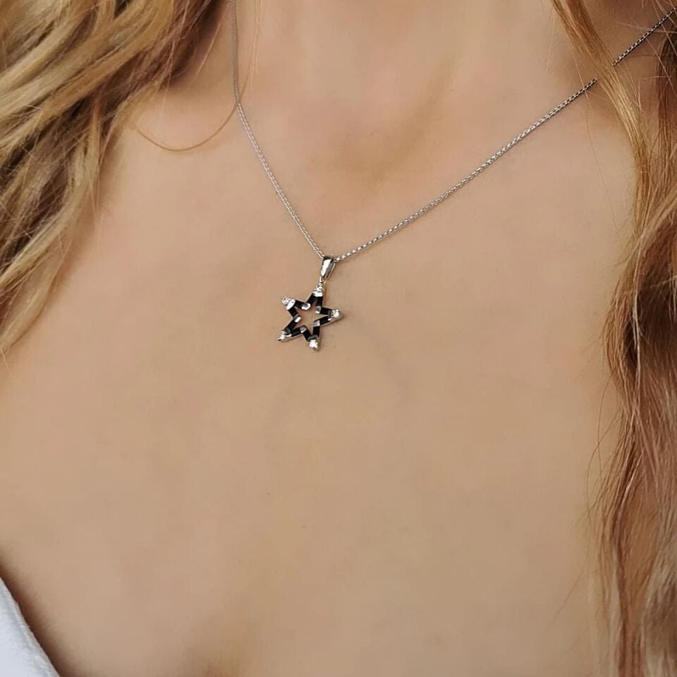 14 AYAR 0,43 CT PIRLANTA TAŞLI ÖZEL TASARIM YILDIZ KOLYE