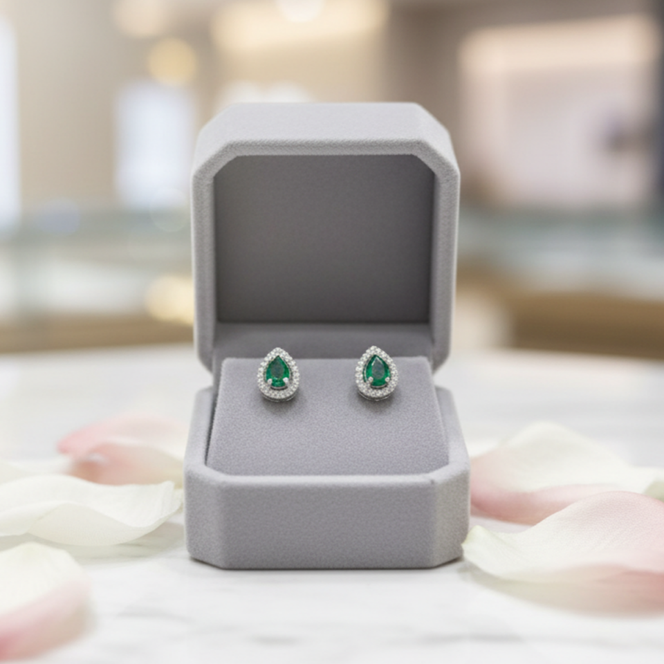 925 AYAR YEŞİL DAMLA TAŞLI GÜMÜŞ KÜPE