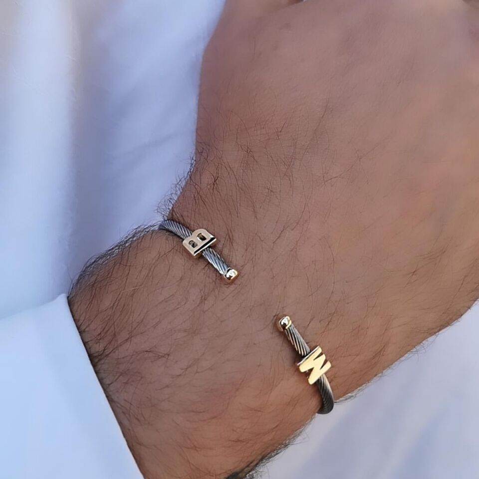14 Ayar İtalyan Çelik Üzerine Özel Harf Üretim Altın Bilezik