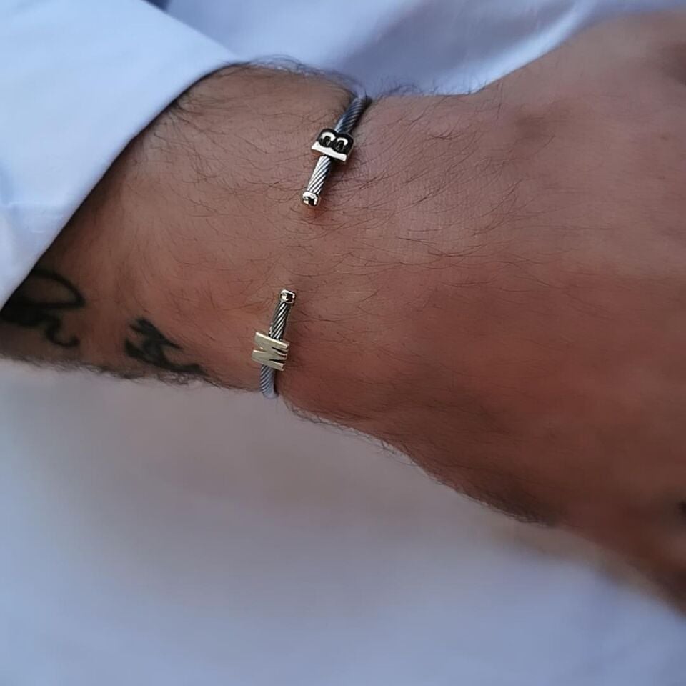 14 Ayar İtalyan Çelik Üzerine Özel Harf Üretim Altın Bilezik