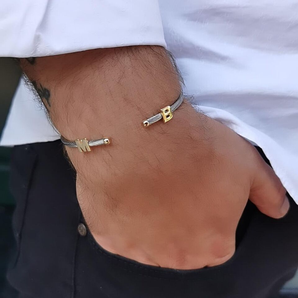 14 Ayar İtalyan Çelik Üzerine Özel Harf Üretim Altın Bilezik