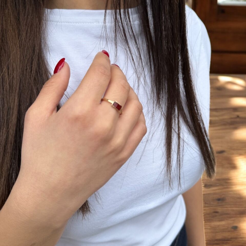 14 AYAR BORDO MİNELİ İTALYAN YÜZÜK