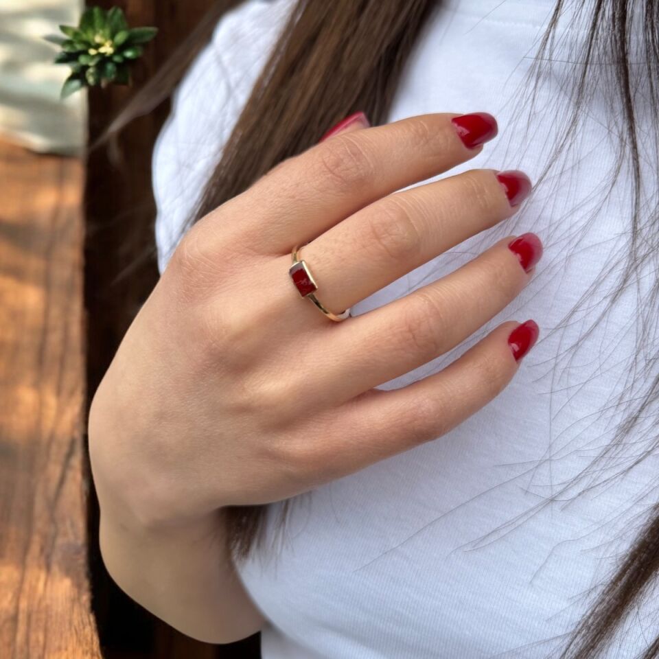 14 AYAR BORDO MİNELİ İTALYAN YÜZÜK