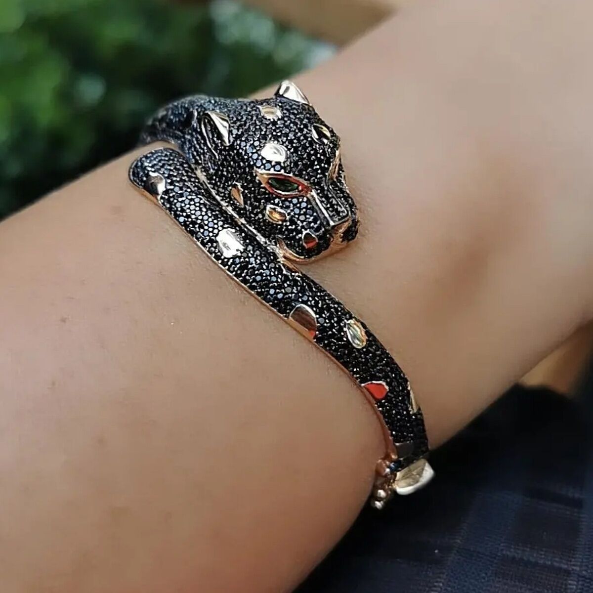 14 Ayar Özel Tasarım Rose Rengi Kelepçe Modeli Panter Modeli Bilezik