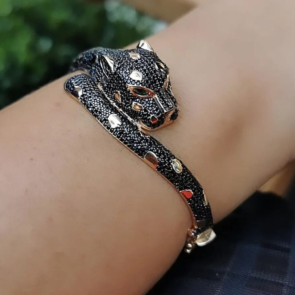 14 Ayar Özel Tasarım Rose Rengi Kelepçe Modeli Panter Modeli Bilezik