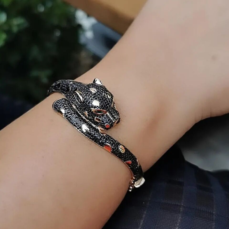 14 Ayar Özel Tasarım Rose Rengi Kelepçe Modeli Panter Modeli Bilezik