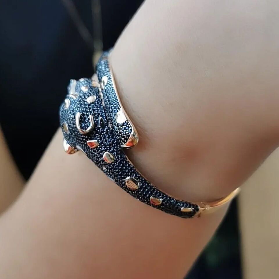 14 Ayar Özel Tasarım Rose Rengi Kelepçe Modeli Panter Modeli Bilezik