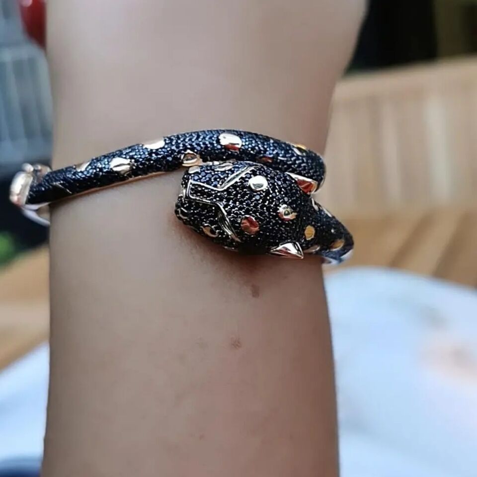 14 Ayar Özel Tasarım Rose Rengi Kelepçe Modeli Panter Modeli Bilezik