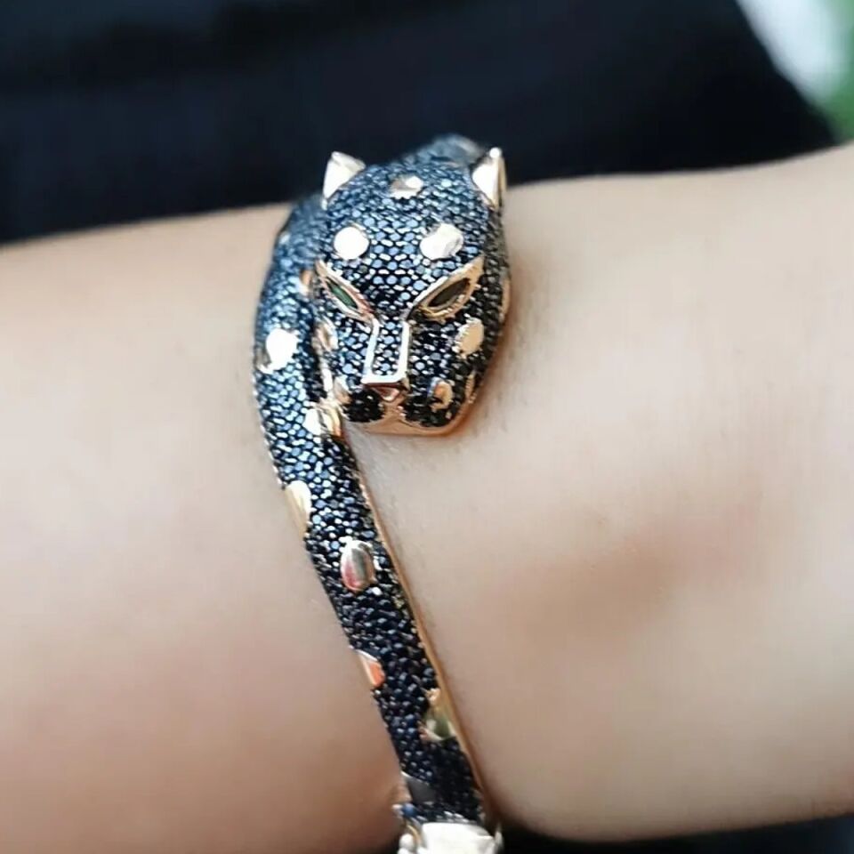 14 Ayar Özel Tasarım Rose Rengi Kelepçe Modeli Panter Modeli Bilezik