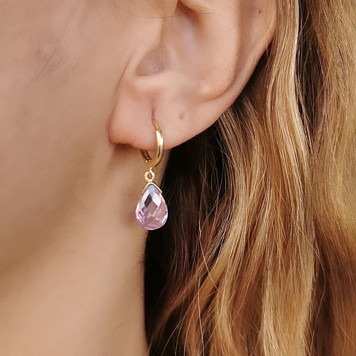 14 AYAR PİNK KUVARS KRİSTAL TAŞLI HALKA KÜPE