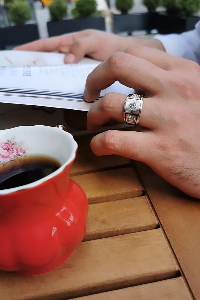 14 Ayar Özel Tasarım İtalyan Beyaz Altın Erkek Yüzük