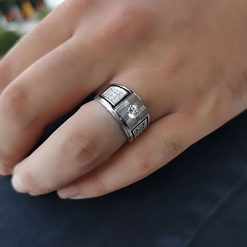 14 Ayar Özel Tasarım İtalyan Beyaz Altın Erkek Yüzük