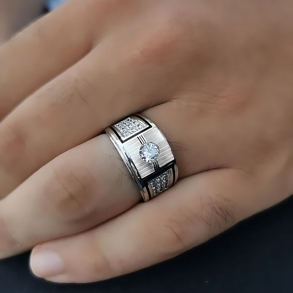 14 Ayar Özel Tasarım İtalyan Beyaz Altın Erkek Yüzük