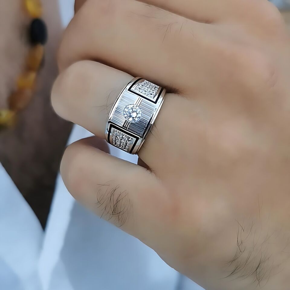 14 Ayar Özel Tasarım İtalyan Beyaz Altın Erkek Yüzük