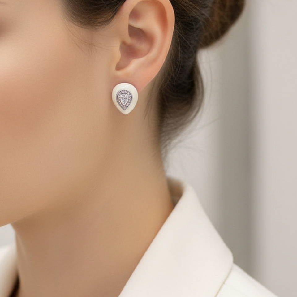 925 AYAR BEYAZ MİNELİ DAMLA KÜPE