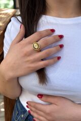 22 AYAR ÖZEL TASARIM SİYAH MİNELİ GÖZ YÜZÜK 18