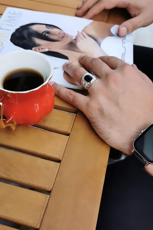 14 Ayar Özel Tasarım Italyan Siyah Oniks Taşlı Kenarları Kelebek Figürlü Beyaz Altın Yüzük 23