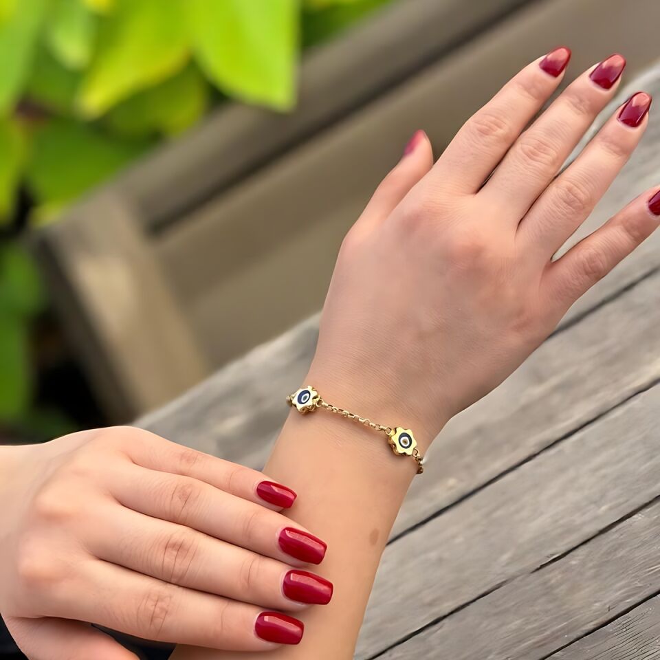 14 Ayar Çiçek Nazar Boncuklu Altın Bileklik