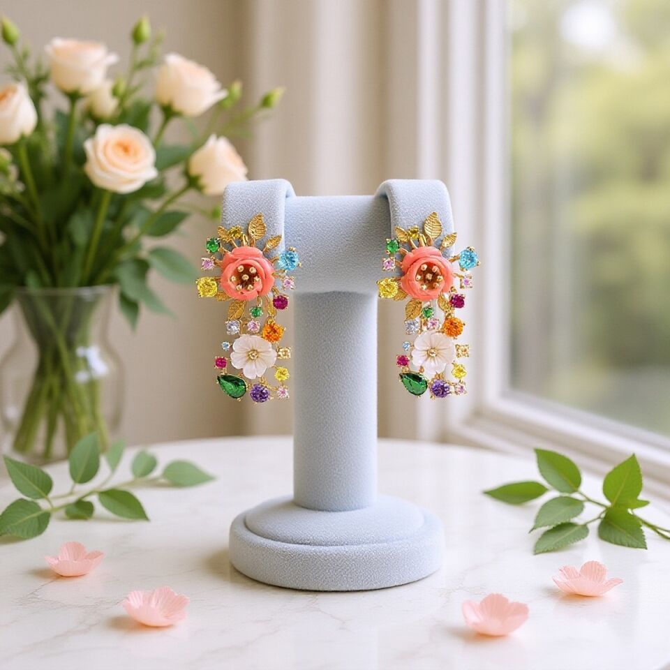 14 AYAR ÖZEL TASARIM ÇİÇEK MOTİFLİ ALTIN KÜPE