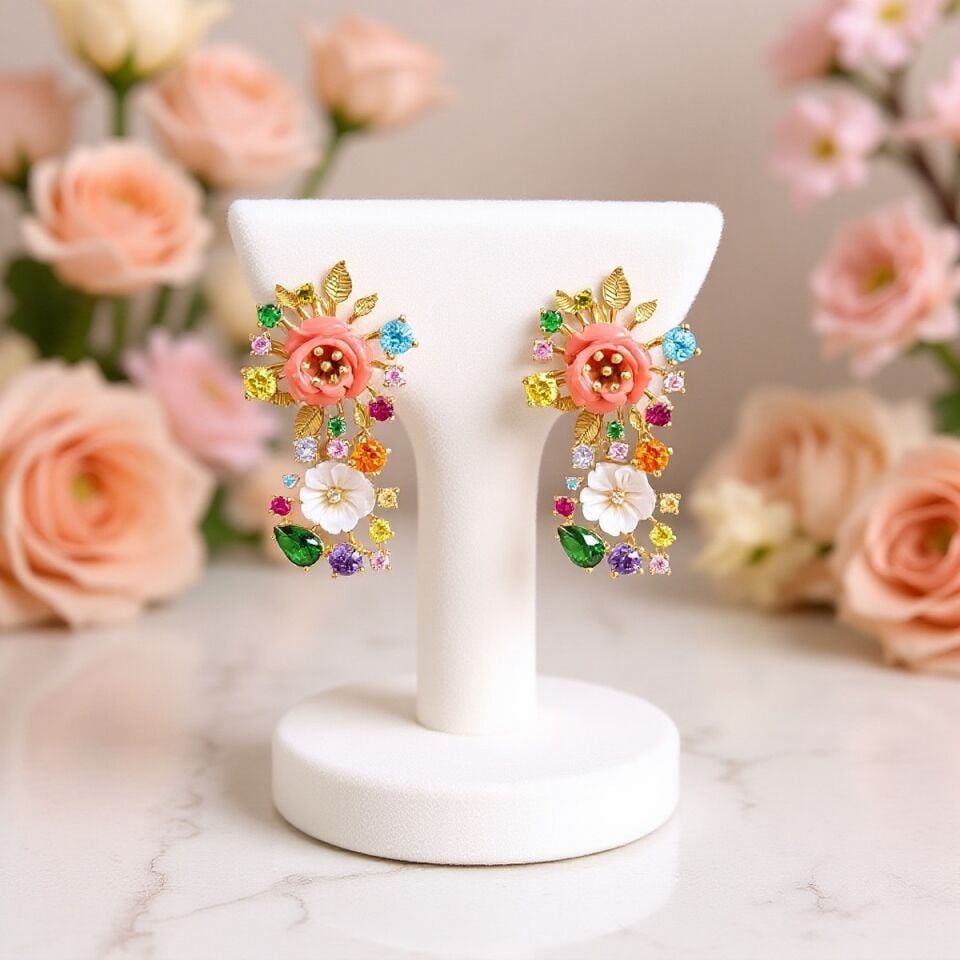 14 AYAR ÖZEL TASARIM ÇİÇEK MOTİFLİ ALTIN KÜPE