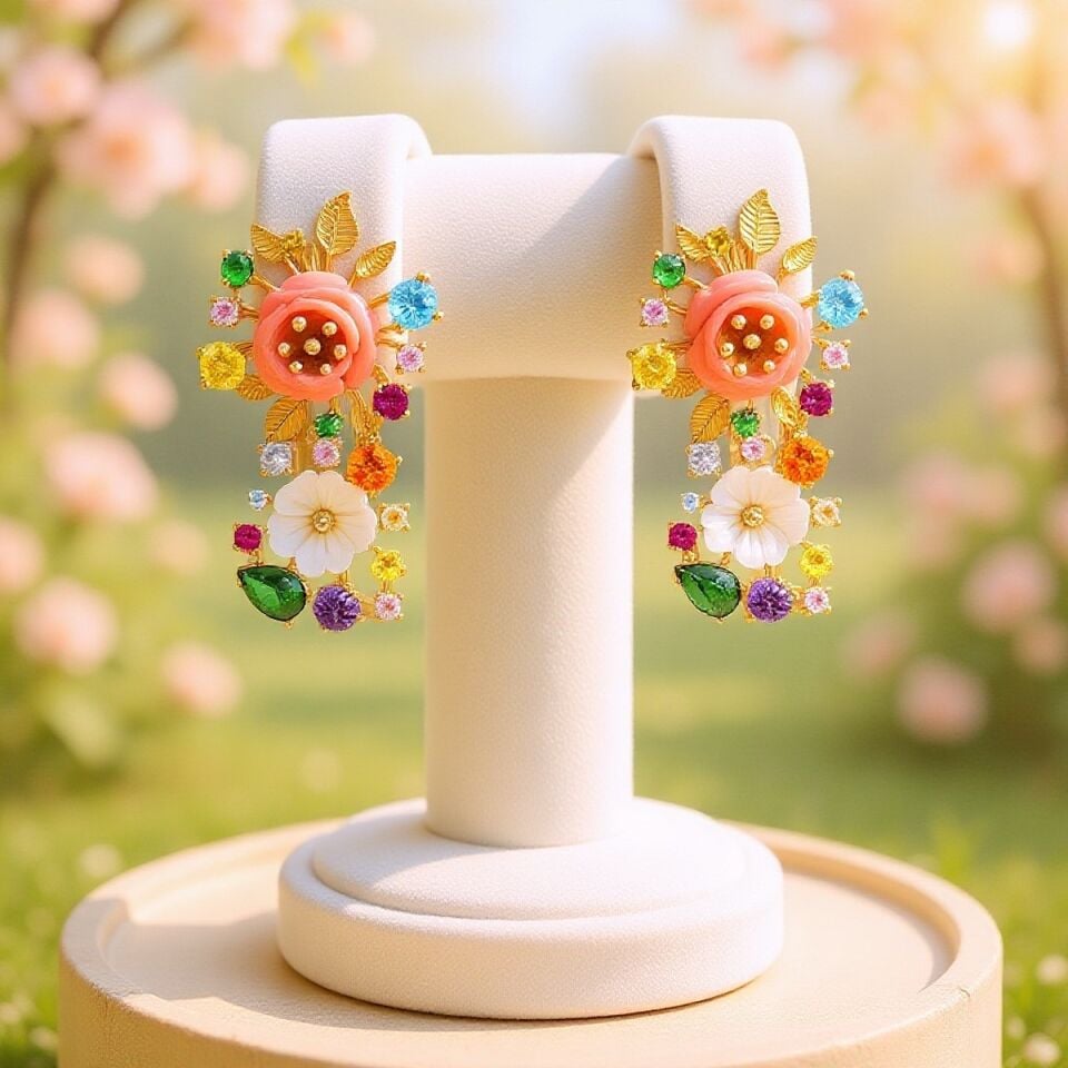 14 AYAR ÖZEL TASARIM ÇİÇEK MOTİFLİ ALTIN KÜPE