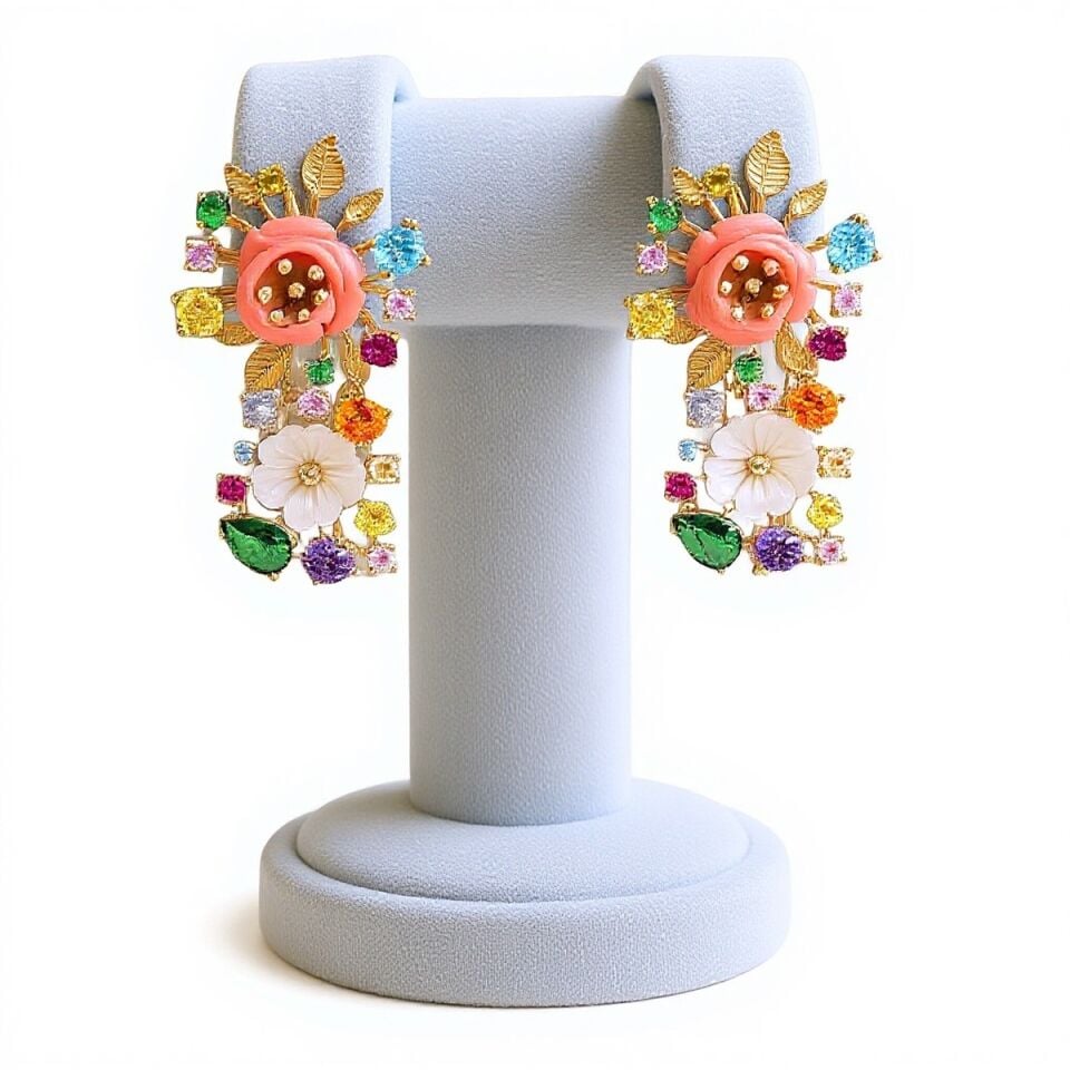 14 AYAR ÖZEL TASARIM ÇİÇEK MOTİFLİ ALTIN KÜPE