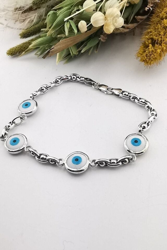 14 Ayar Sedef Göz Boncuklu Bileklik