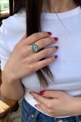 22 AYAR ÖZEL TASARIM TURKUAZ MİNELİ GÖZ YÜZÜK 17