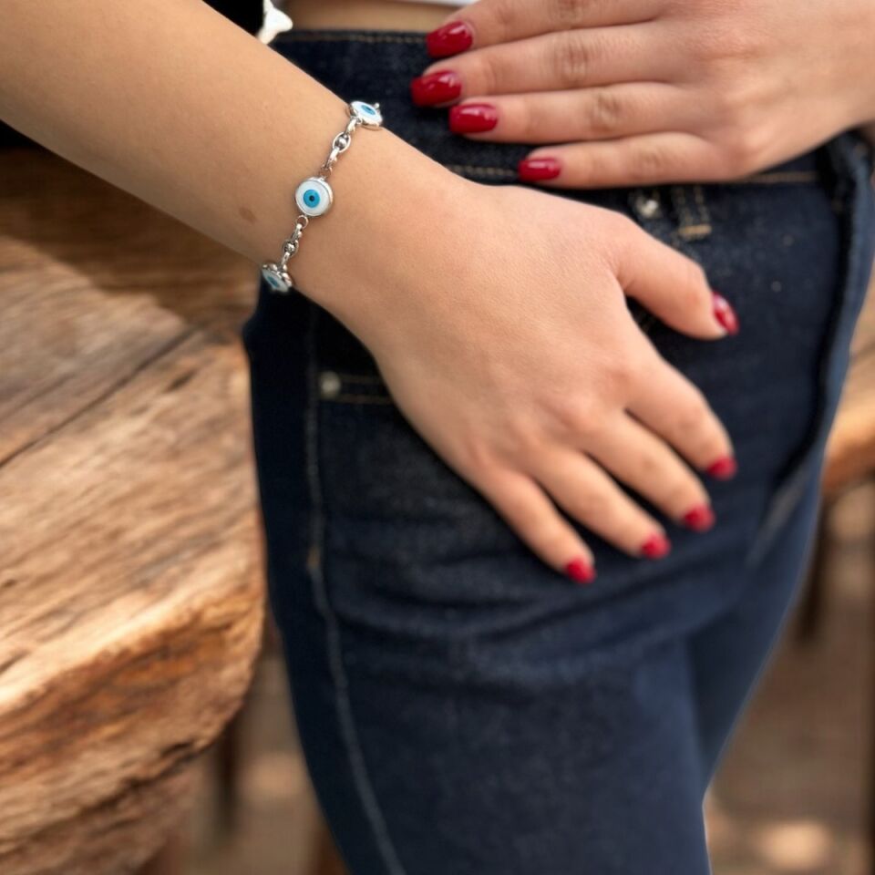 14 Ayar Sedef Göz Boncuklu Bileklik