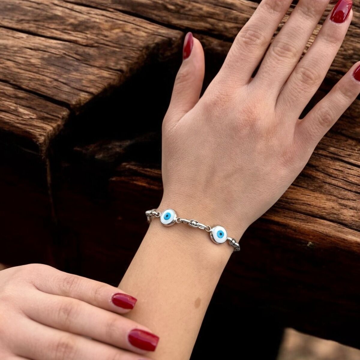 14 Ayar Sedef Göz Boncuklu Bileklik