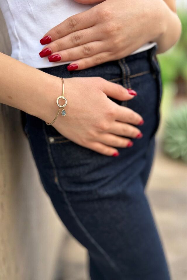14 Ayar London Blue Taşlı Beyaz Mineli Minimal Altın Bilezik