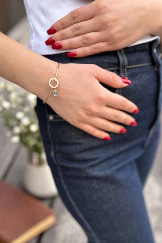 14 Ayar London Blue Taşlı Beyaz Mineli Minimal Altın Bilezik